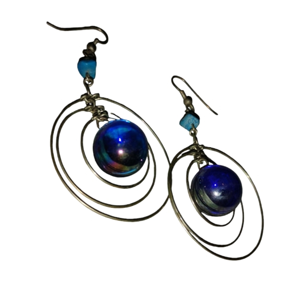Blue and Silver Hoop Earrings